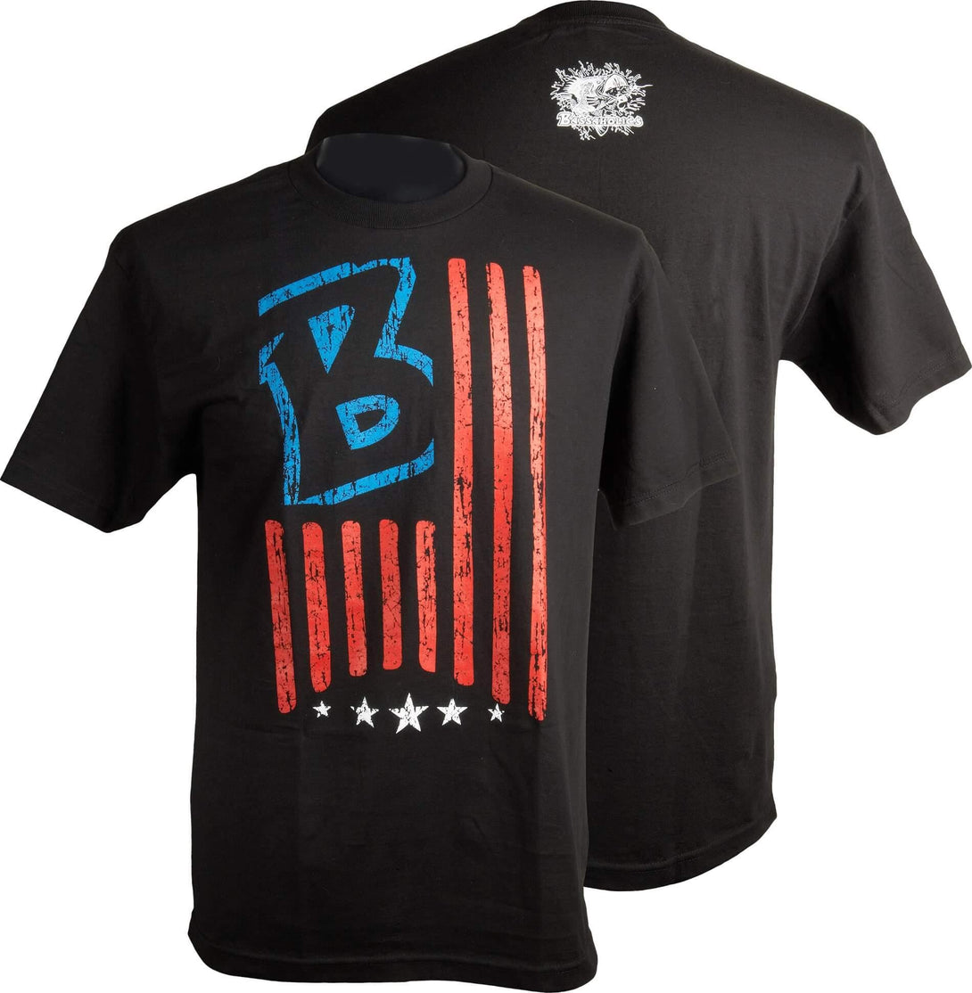 B America Mens bass fishing T-Shirt black front and back